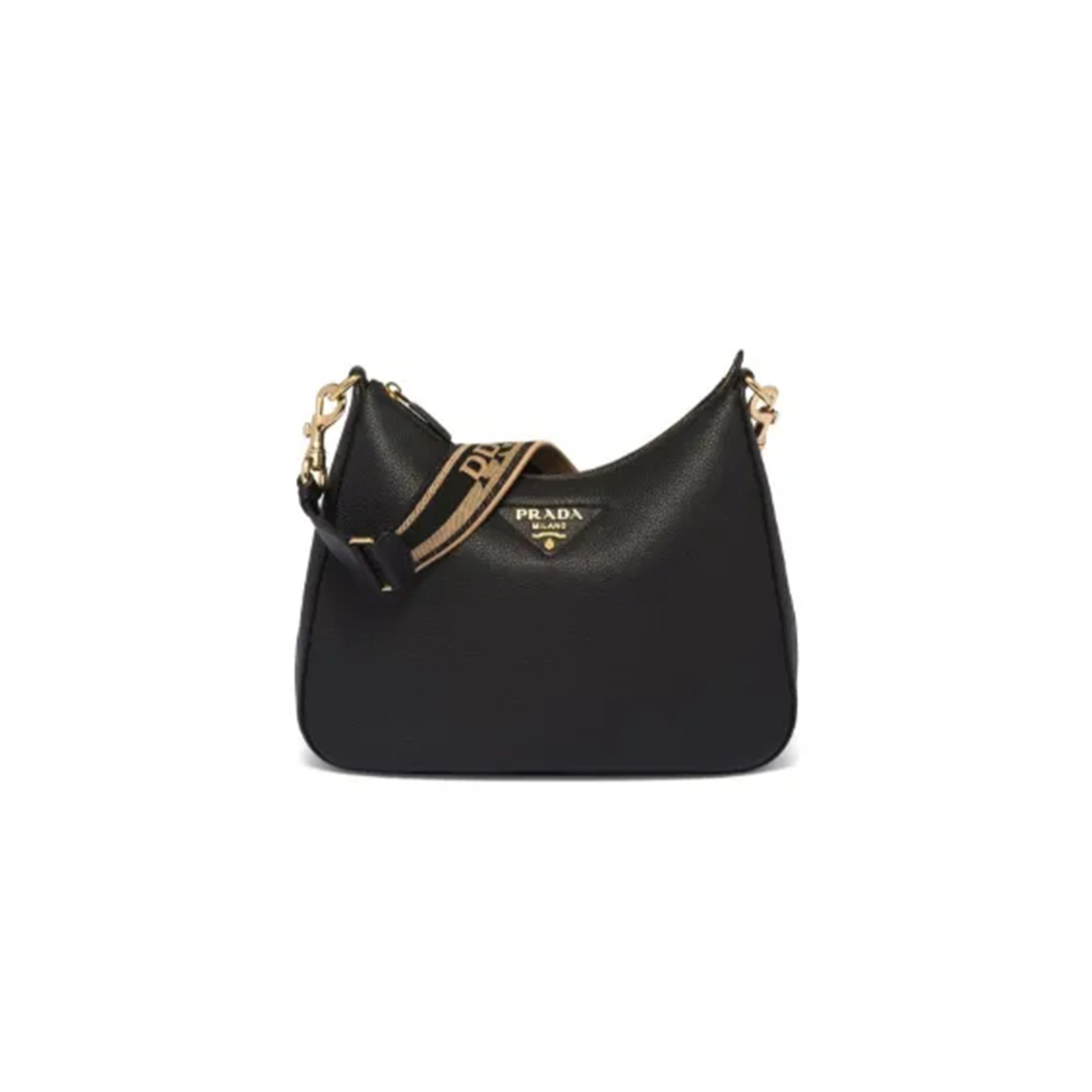 PRADA LOGO STRAP SHOUDLER BAG LEATHER MEDIUM BLACK 1BC178 (32*25.5*7.5cm)